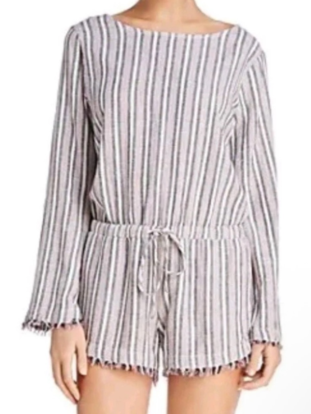 Anthropologie cloth and stone beige pale striped long sleeve romper size S